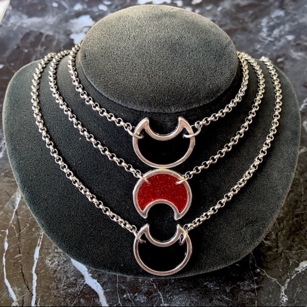 Black red & silver resin crescent moons 3 layers